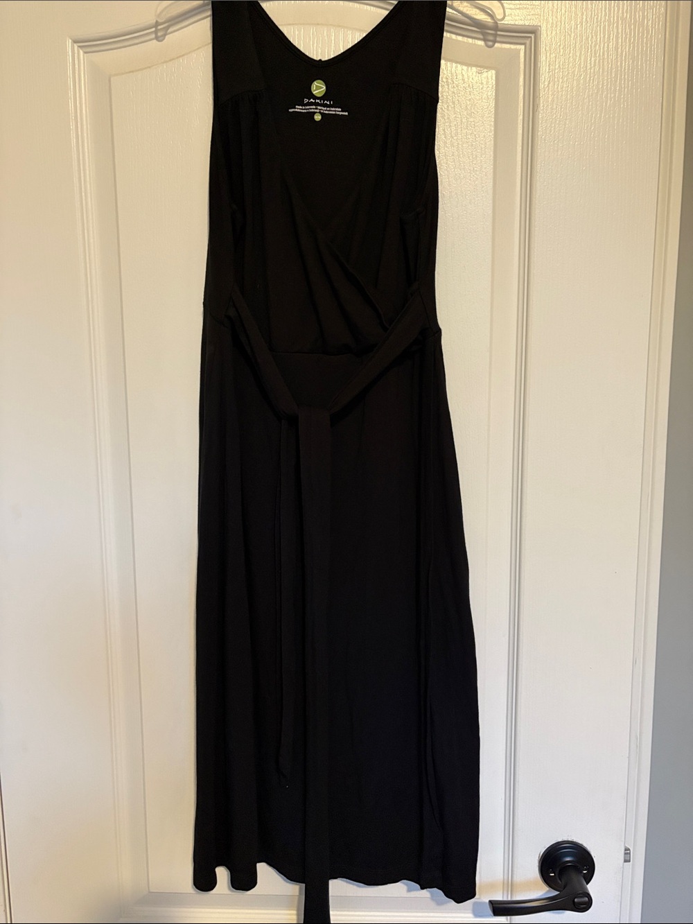 Black Sleeveless Belted Midi Dress. Wraparound style.